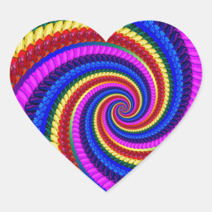 Rainbow Fractal Art Swirl Pattern Heart Sticker