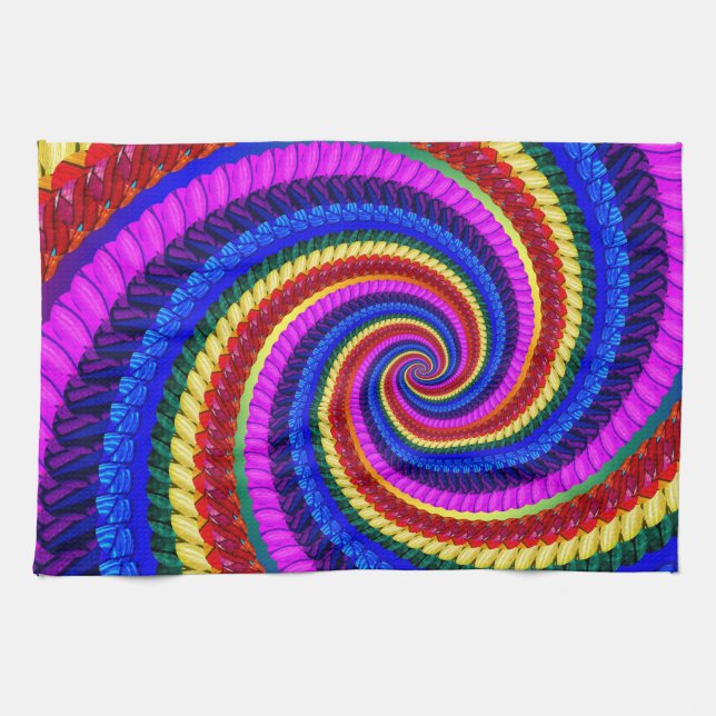 Rainbow Fractal Art Swirl Pattern Tea Towel (Horizontal)