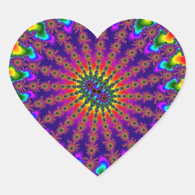 Rainbow Fractal Burst Heart Sticker (Front)