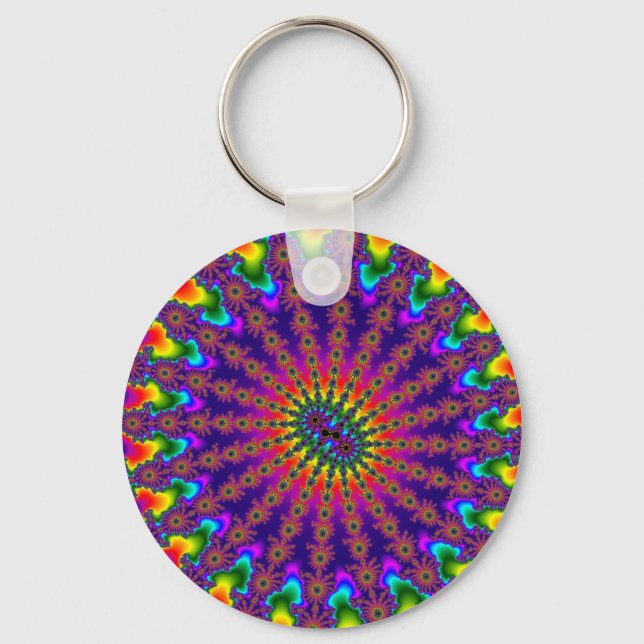 Rainbow Fractal Burst Key Ring (Front)
