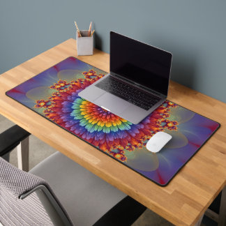 Rainbow Fractal Dahlia Bloom Abstract Desk Mat