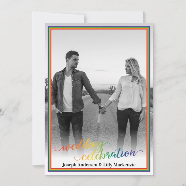Rainbow Frame Custom Photo Wedding Invitation (Front)