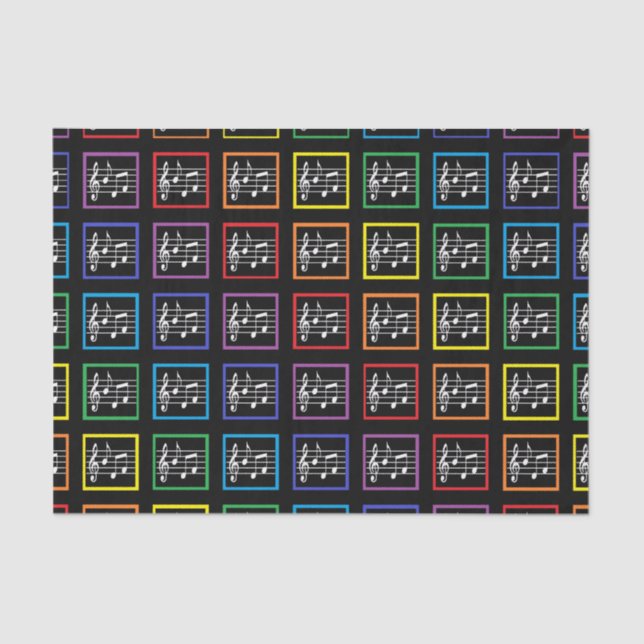 Rainbow Framed Musical Squares Black Tissue Paper (Front)