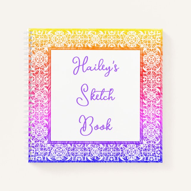 Rainbow Framed Name Sketchbook Notebook (Front)