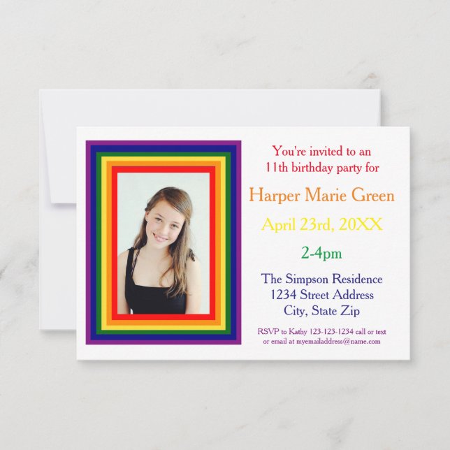 Rainbow Framed Photo - 3x5 Birthday Invitation (Front)