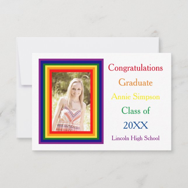 Rainbow Framed Photo - 3x5 Graduation Announcement (Front)