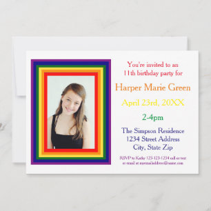 Rainbow Framed Photo - Birthday Invitation