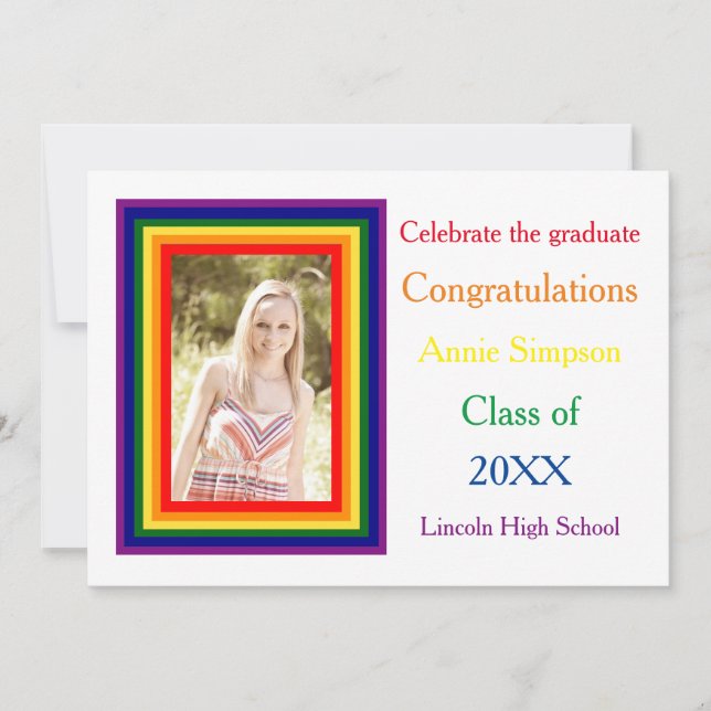 Rainbow Framed Photo - Graduation Announcement (Front)