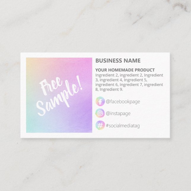 Rainbow Free Sample Ingredients Instructions Business Card (Front)