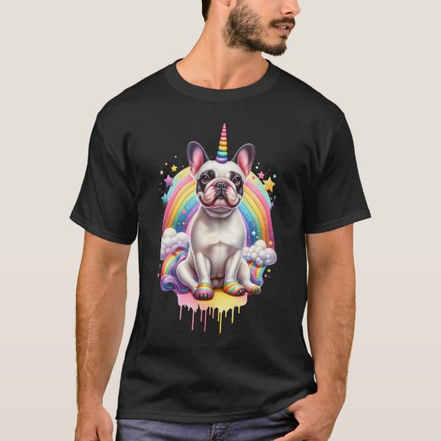 Rainbow French Bulldog Cute Unicorn Frenchie T-Shirt (Front)