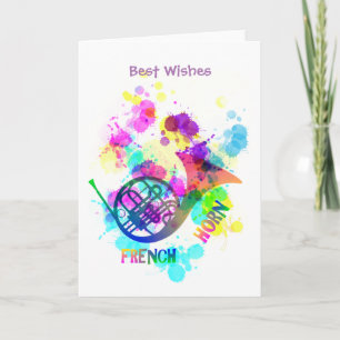 Rainbow French Horn Music Themed Card