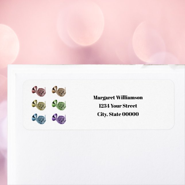 Rainbow French Horn  Personalise Return Address (A return address label with rainbow french horns & text you can personalize!)