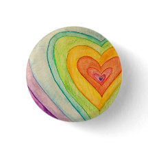 Rainbow Frienship Hearts Art Buttons or Lapel Pins