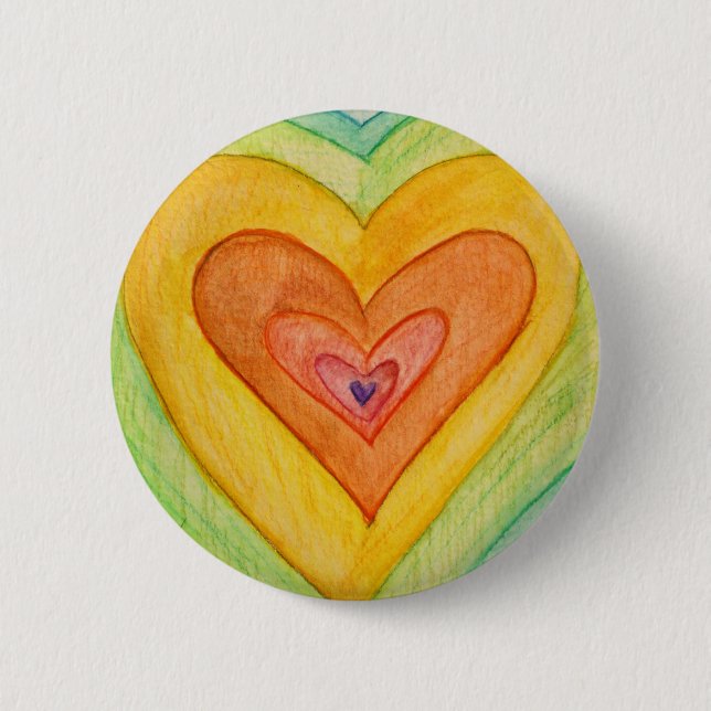 Rainbow Frienship Hearts Art Lapel Pins or Buttons (Front)