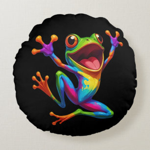 Rainbow Frog Round Cushion