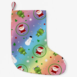 Rainbow frogs santa claus snowmen small christmas stocking