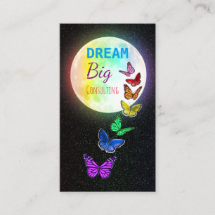Rainbow Full Moon & Rainbow Butterflies Dream Big Business Card
