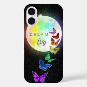 Rainbow Full Moon & Rainbow Butterflies Dream Big iPhone 16 Case