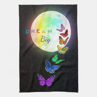 Rainbow Full Moon & Rainbow Butterflies Dream Big Tea Towel