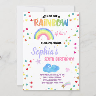 Rainbow Fun Girl Birthday Party Pastel Confetti Invitation
