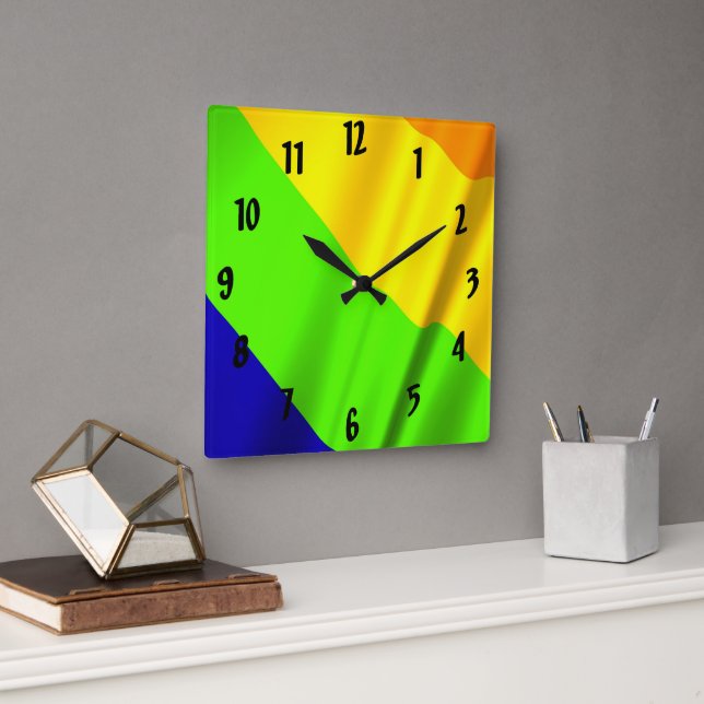 Rainbow fun kids colour design square wall clock (Office)
