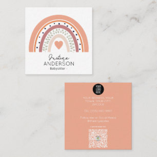 Rainbow Funky SCANDI HEART RAINBOW BABYSITTER Square Business Card