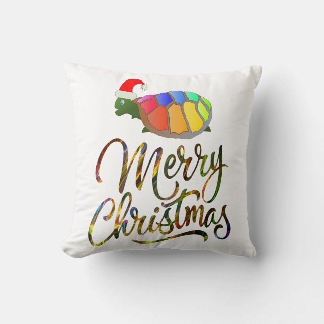 Rainbow Funny Turtle Wearing Santa Hat Xmas Gifts Cushion (Front)