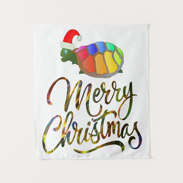 Rainbow Funny Turtle Wearing Santa Hat Xmas Gifts Tapestry (Front)