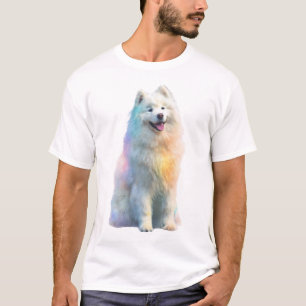 Rainbow Fur Samoyed Dog Illustration Men T-Shirt