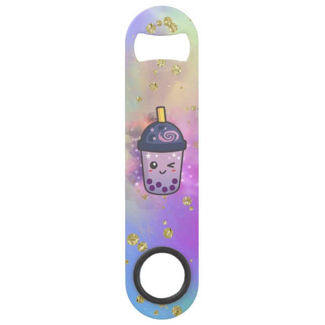 Rainbow Galaxy Boba Tea Glitter Bottle Opener (Front)