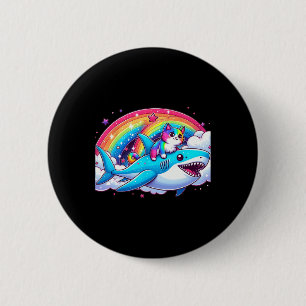 Rainbow Galaxy Cat Riding Shark In Space Funny Cat 6 Cm Round Badge