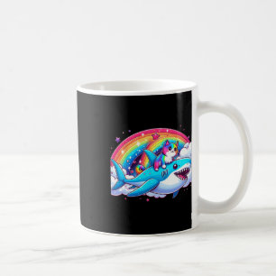 Rainbow Galaxy Cat Riding Shark In Space Funny Cat Coffee Mug