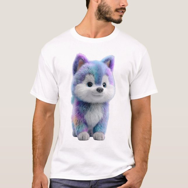 Rainbow Galaxy Furry Pastel Wolf Cub Men T-Shirt (Front)