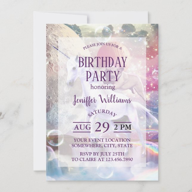 Rainbow galaxy pug riding unicorn in space.        invitation (Front)