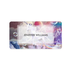 Rainbow galaxy pug riding unicorn in space.        label