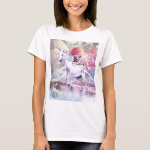 Rainbow galaxy pug riding unicorn in space.        T-Shirt