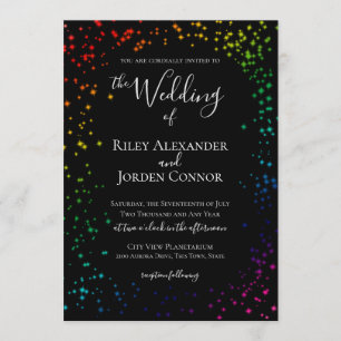 Rainbow Galaxy Starry Sparkle Wedding Invitation