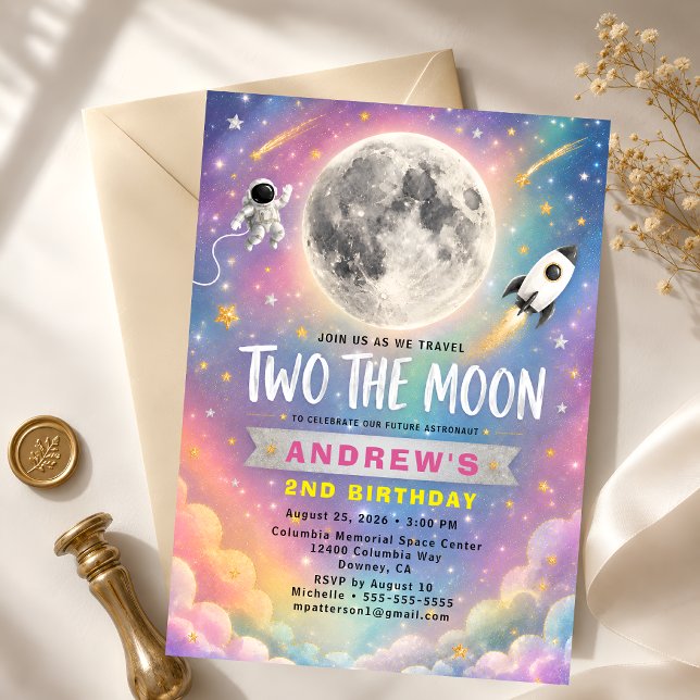 Rainbow Galaxy Two The Moon 2nd Birthday Invitatio Invitation (Creator Uploaded)