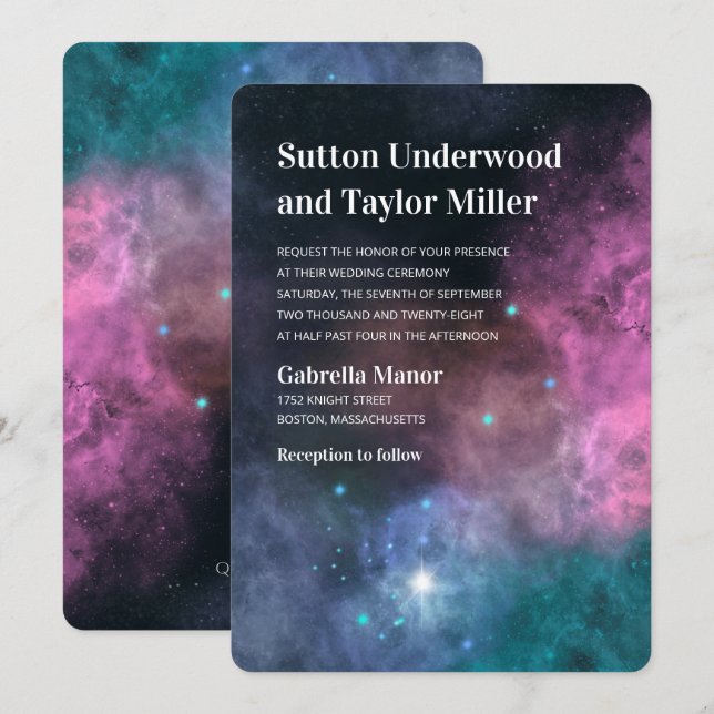 Rainbow Galaxy Wedding Invitation (Front/Back)