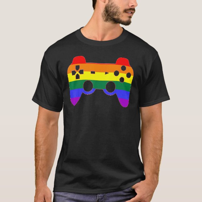 Rainbow Gaming Controller, For LGBT Gamers T-Shirt (Front)
