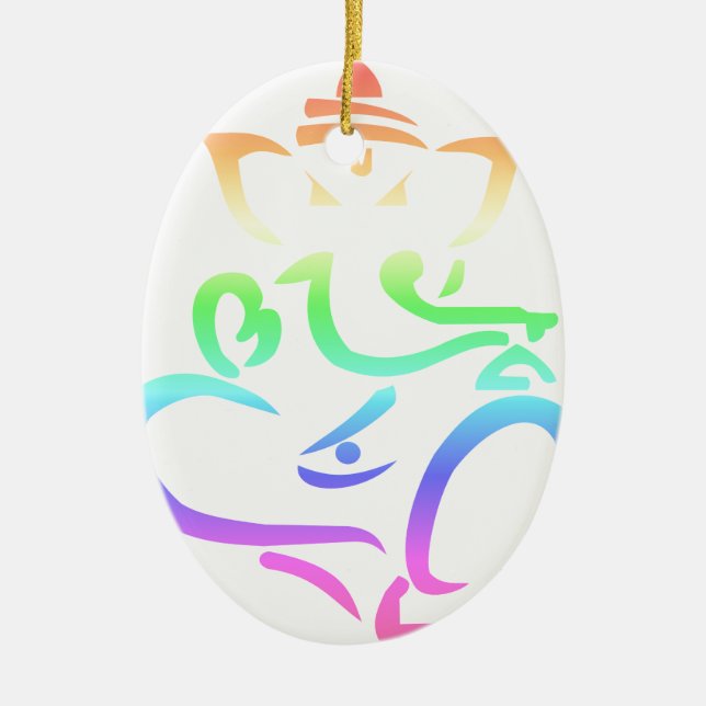 Rainbow Ganesha Ceramic Tree Decoration (Front)