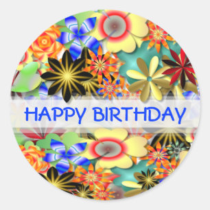 Rainbow Garden Art Deco Flowers Birthday Classic Round Sticker
