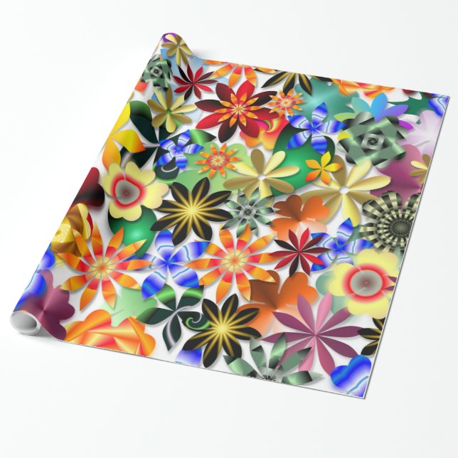 Rainbow Garden Art Deco Flowers Wrapping Paper (Unrolled)