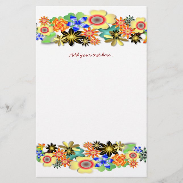 Rainbow Garden Fantacy Floral Stationery (Front)