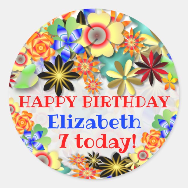 Rainbow Garden Kid's Age Birthday Classic Round Sticker (Front)