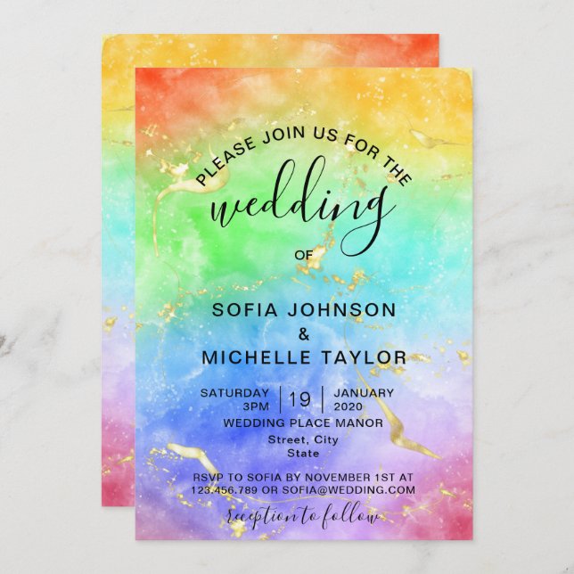 Rainbow Gay and Lesbian Pride Mrs & Mrs Invitation (Front/Back)