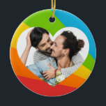 Rainbow Gay Couple Photo in Heart Romantic Love Ceramic Tree Decoration<br><div class="desc">Cute custom gay pride couple Christmas ornament gift for happily married men. Add your own romantic photograph inside the pretty LGBT heart for a personalized present of love.</div>