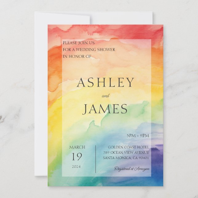 Rainbow Gay Lesbian LGBTQ Wedding Couples Shower Invitation (Front)