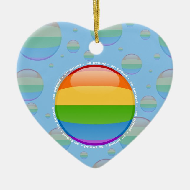 Rainbow Gay Lesbian Pride Bubble Flag Ceramic Tree Decoration (Front)
