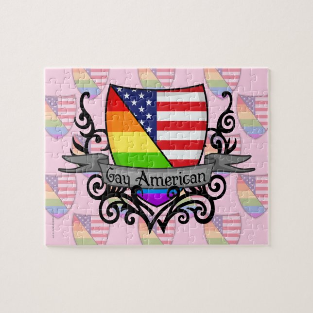 Rainbow Gay Lesbian Pride Shield Flag Jigsaw Puzzle (Horizontal)